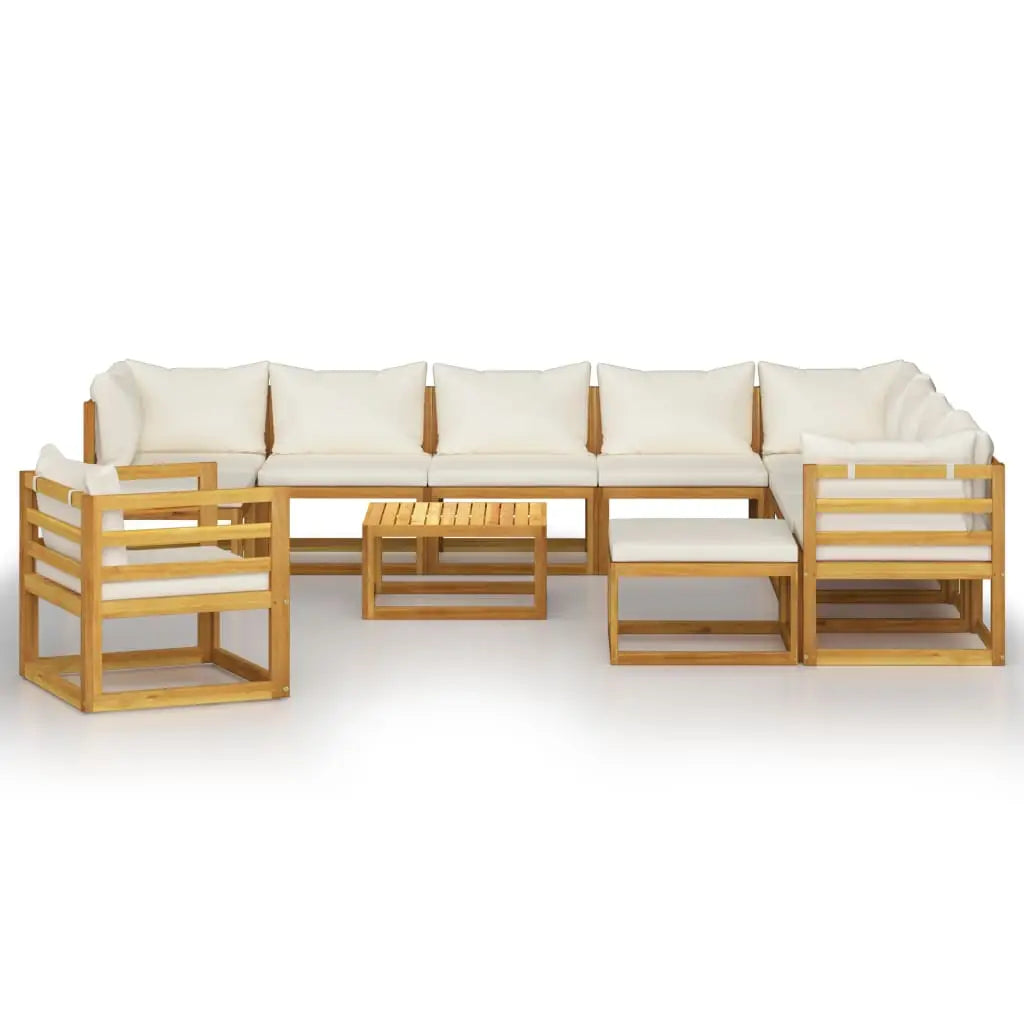 vidaXL 12 Piece Patio Lounge Set with Cushion Cream Solid Acacia Wood - Outdoor Lounge Set
