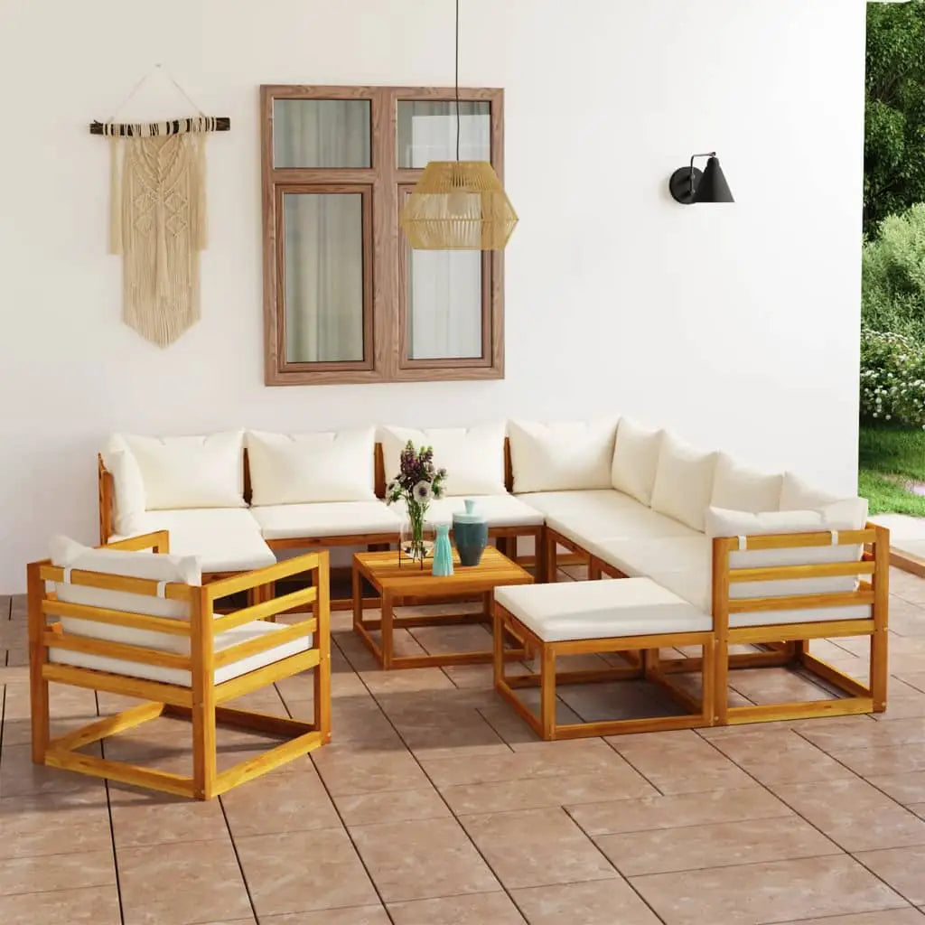 vidaXL 12 Piece Patio Lounge Set with Cushion Cream Solid Acacia Wood - Outdoor Lounge Set
