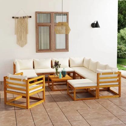 vidaXL 12 Piece Patio Lounge Set with Cushion Cream Solid Acacia Wood - Outdoor Lounge Set
