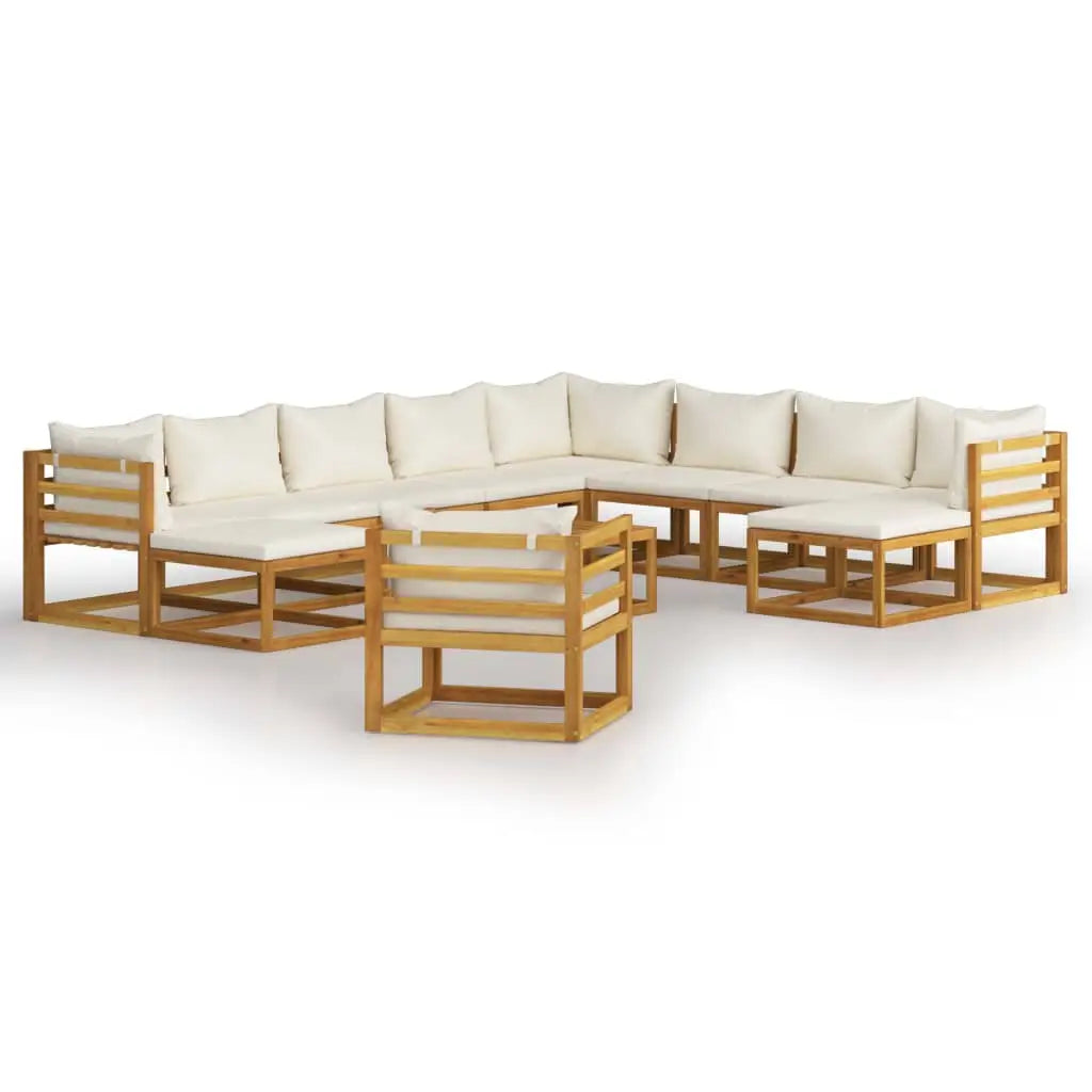 vidaXL 12 Piece Patio Lounge Set with Cushion Cream Solid Acacia Wood - Outdoor Lounge Set