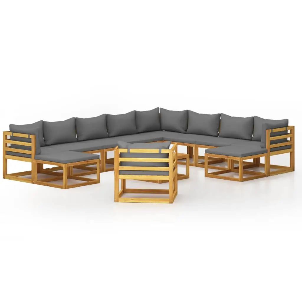 vidaXL 12 Piece Patio Lounge Set with Cushion Solid Acacia Wood - Outdoor Lounge Set