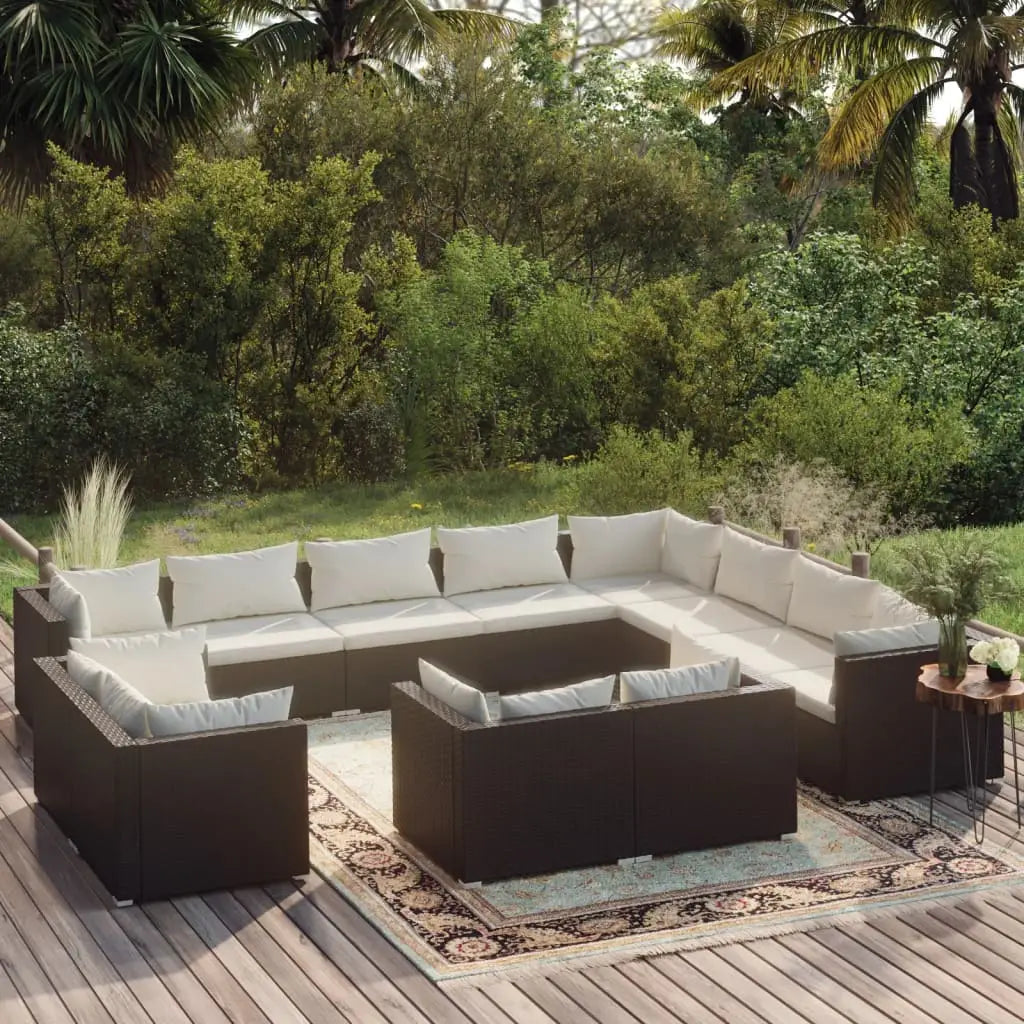 vidaXL 12 Piece Patio Lounge Set with Cushions Black Poly Rattan - Patio Lounge Set