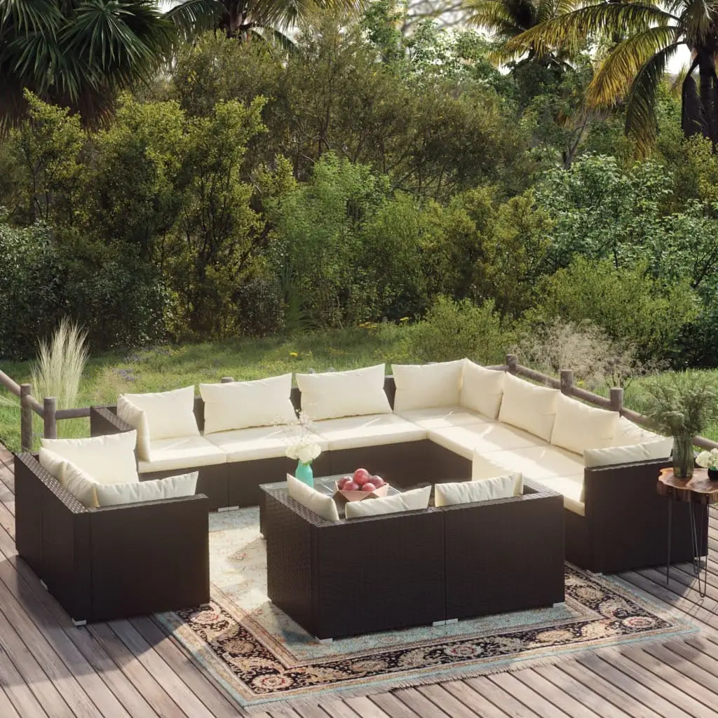 vidaXL 12 Piece Patio Lounge Set with Cushions Black Poly Rattan - Outdoor Furniture Set