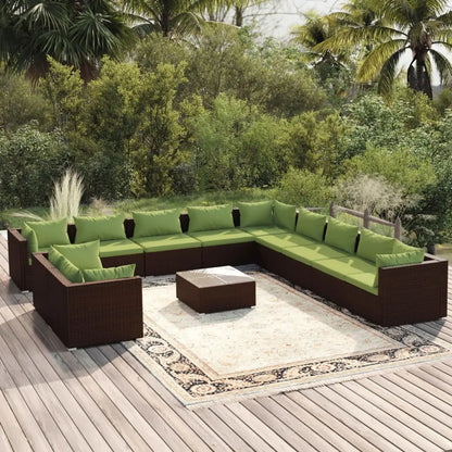 vidaXL 12 Piece Patio Lounge Set with Cushions Brown Poly Rattan - Patio Furniture