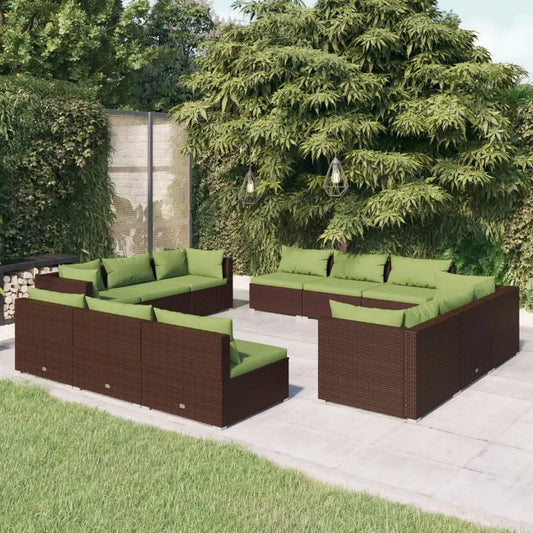 vidaXL 12 Piece Patio Lounge Set with Cushions Poly Rattan Brown - Lounge Set