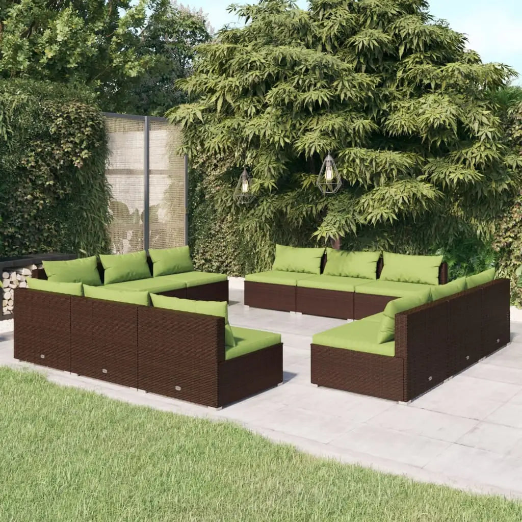 vidaXL 12 Piece Patio Lounge Set with Cushions Poly Rattan Brown - Outdoor Furniture Set