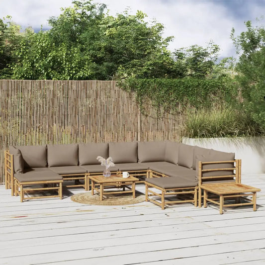 vidaXL 12 Piece Patio Lounge Set with Taupe Cushions Bamboo - Outdoor Lounge Set