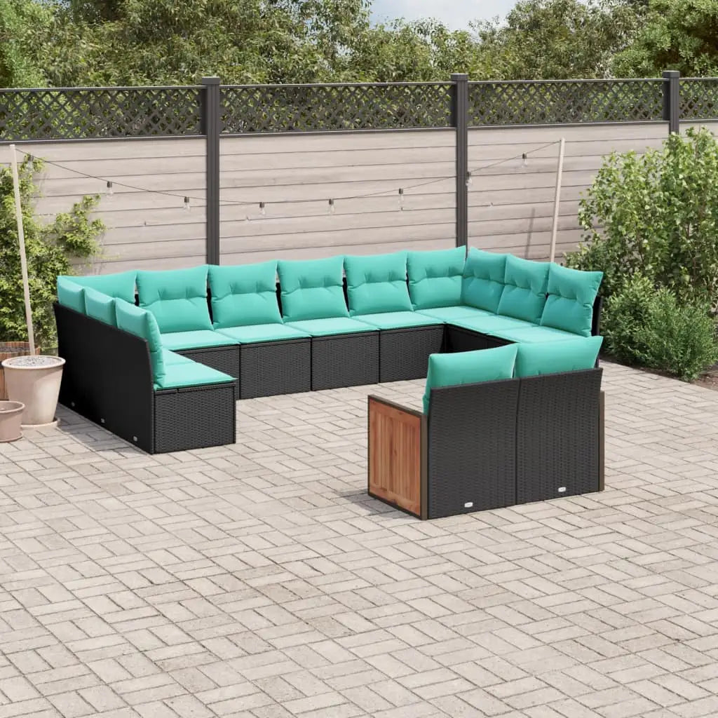 vidaXL 12 Piece Patio Sofa Set with Cushions Black Poly Rattan - Patio Sofa Set