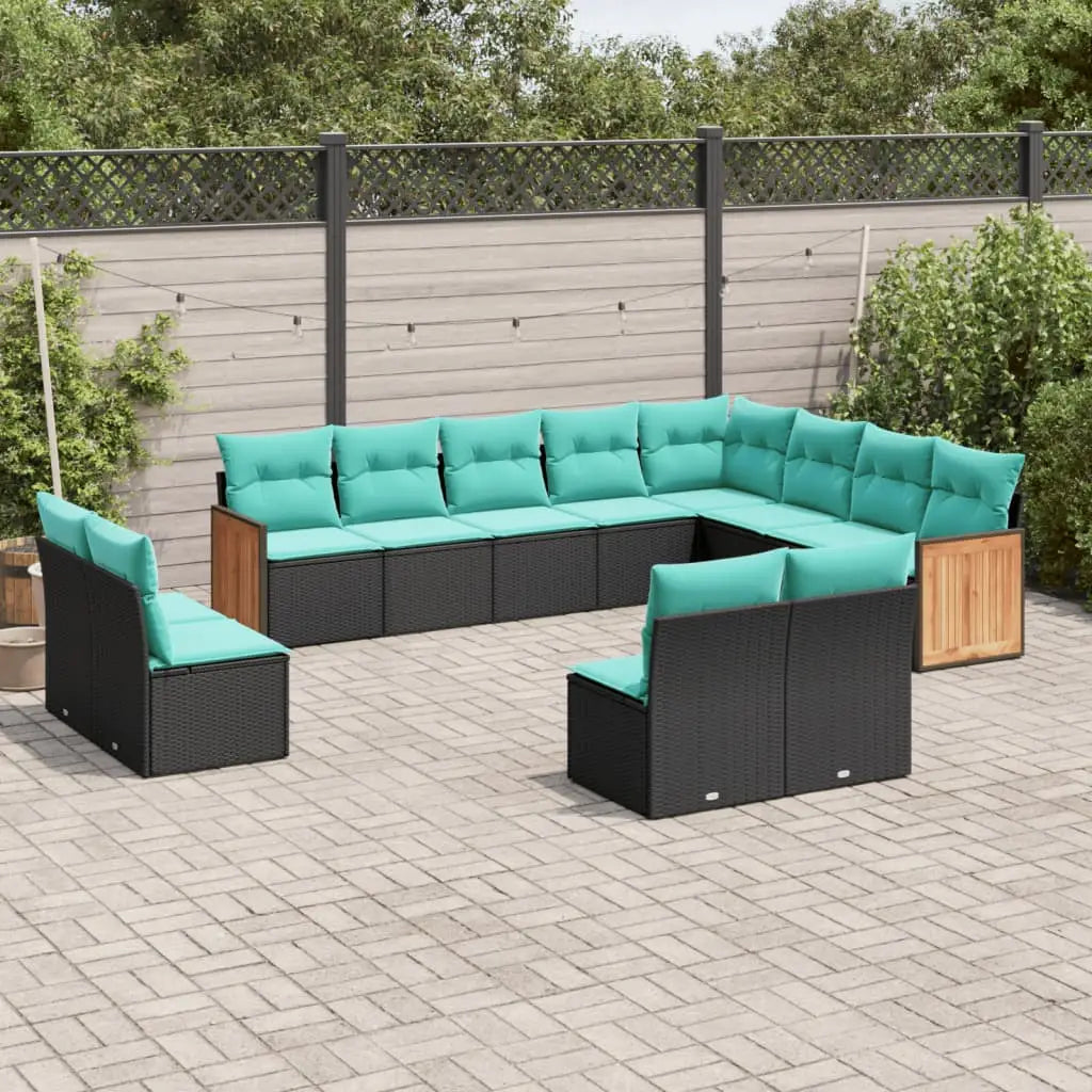 vidaXL 12 Piece Patio Sofa Set with Cushions Black Poly Rattan - Sofa Set