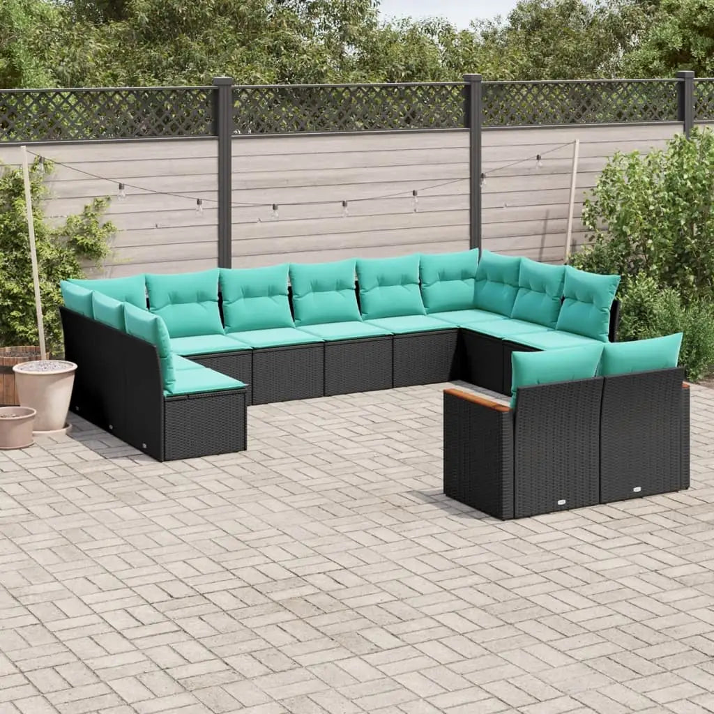 vidaXL 12 Piece Patio Sofa Set with Cushions Black Poly Rattan - Sofa Set