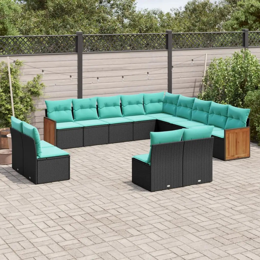 vidaXL 13 Piece Patio Sofa Set with Cushions Black Poly Rattan - Outdoor Sofa Set