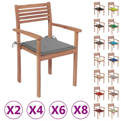 vidaXL 2/4/6/8x Solid Wood Teak Patio Chair with Cushions Seat Multi Colors - Anthracite / 2 pcs - Outdoor Chair