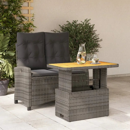 vidaXL 2 Piece Patio Dining Set with Cushions Gray Poly Rattan - Dining Set