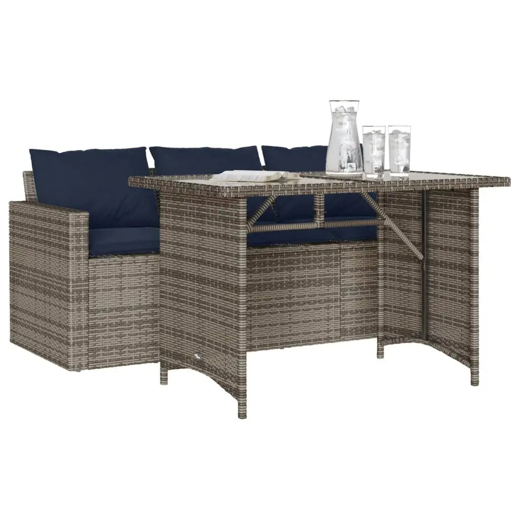 vidaXL 2 Piece Patio Dining Set with Cushions Gray Poly Rattan - Dining Set