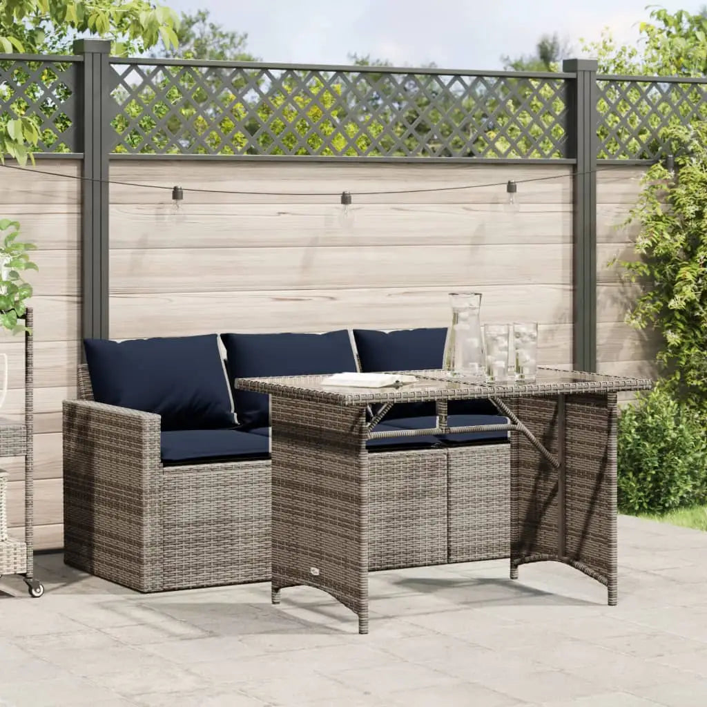 vidaXL 2 Piece Patio Dining Set with Cushions Gray Poly Rattan - Dining Set