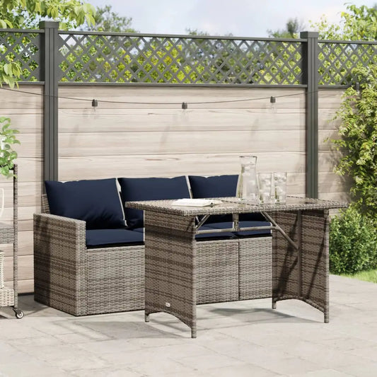 vidaXL 2 Piece Patio Dining Set with Cushions Gray Poly Rattan - Dining Set
