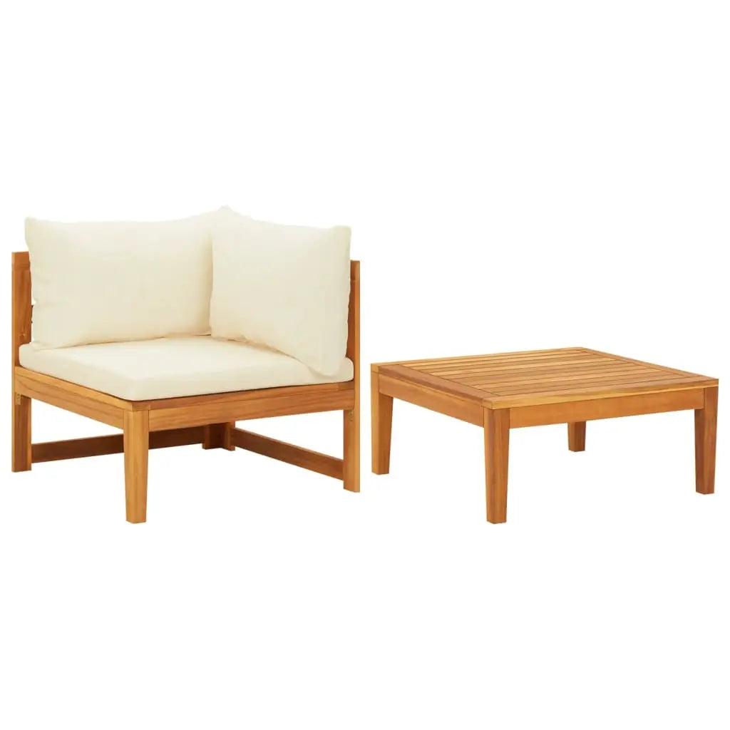 vidaXL 2 Piece Patio Lounge Set with Cream White Cushions Acacia Wood - Patio Lounge Set