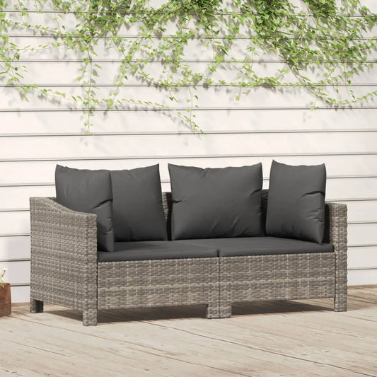 vidaXL 2 Piece Patio Lounge Set with Cushions Gray Poly Rattan - Outdoor Furniture Set