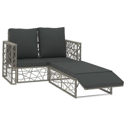 vidaXL 2 Piece Patio Lounge Set with Cushions Poly Rattan Gray - Outdoor Furniture Set