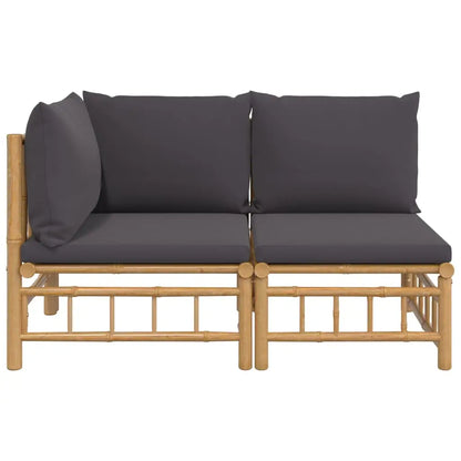 vidaXL 2 Piece Patio Lounge Set with Dark Gray Cushions Bamboo - Lounge Set