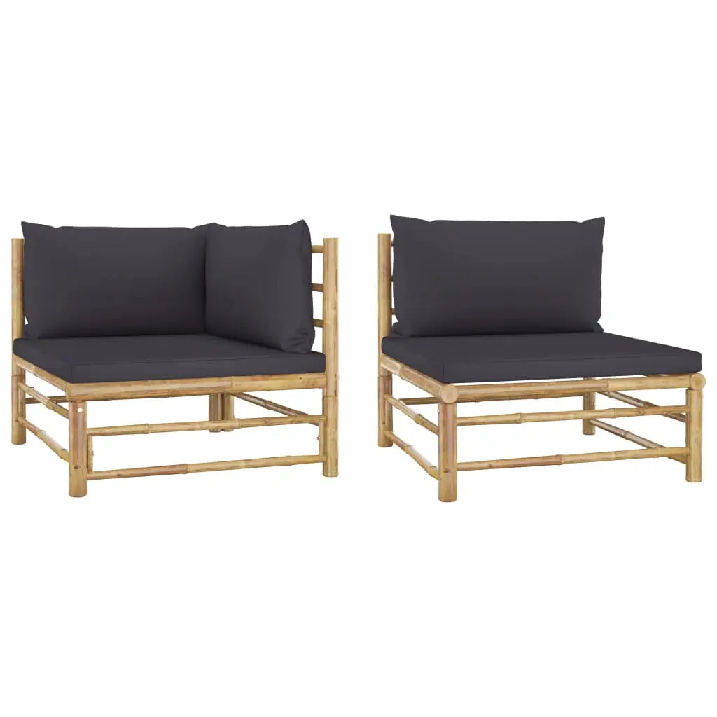 vidaXL 2 Piece Patio Lounge Set with Dark Gray Cushions Bamboo - Lounge Set