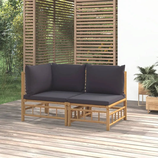 vidaXL 2 Piece Patio Lounge Set with Dark Gray Cushions Bamboo - Lounge Set