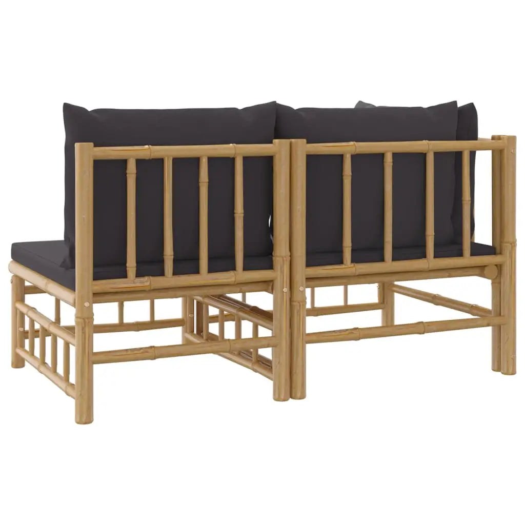 vidaXL 2 Piece Patio Lounge Set with Dark Gray Cushions Bamboo - Lounge Set