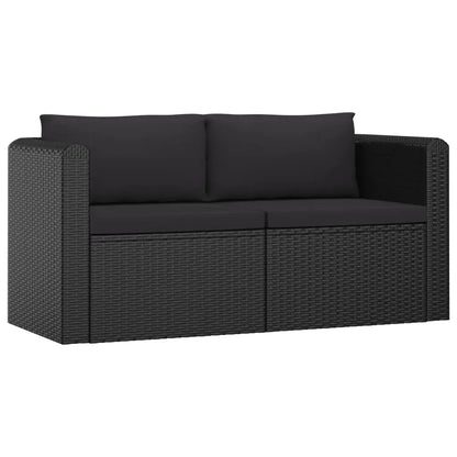 vidaXL 2 Piece Patio Sofa Set with Cushions Poly Rattan Black - Patio Sofa