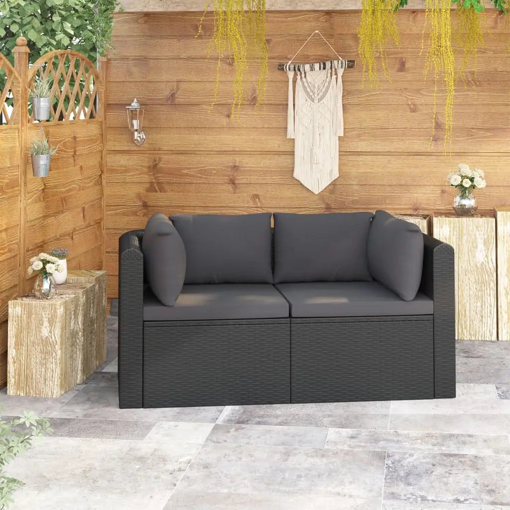 vidaXL 2 Piece Patio Sofa Set with Cushions Poly Rattan Black - Patio Sofa