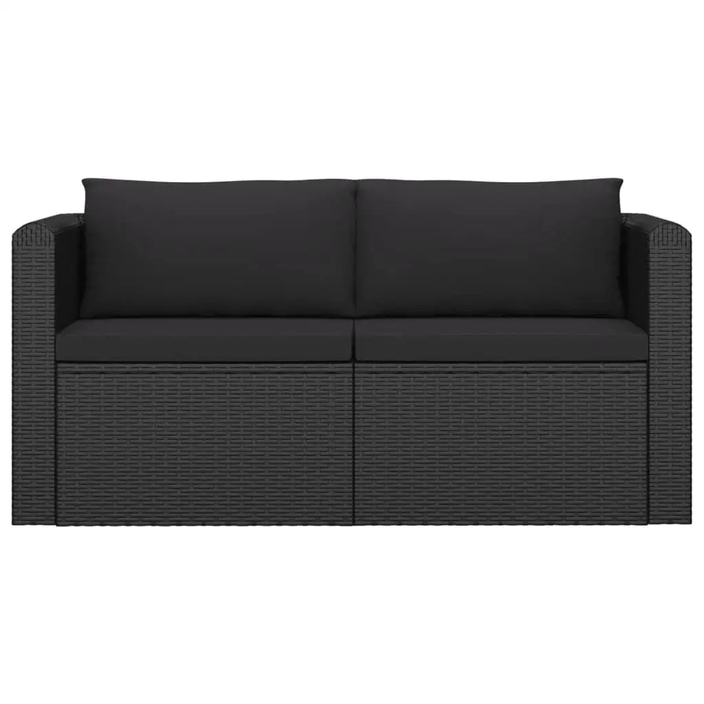 vidaXL 2 Piece Patio Sofa Set with Cushions Poly Rattan Black - Patio Sofa