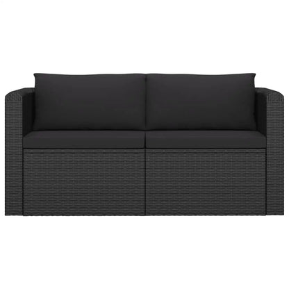 vidaXL 2 Piece Patio Sofa Set with Cushions Poly Rattan Black - Patio Sofa