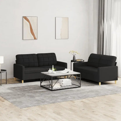vidaXL 2 Piece Sofa Set with Cushions Black Fabric - Furniture > Sofas