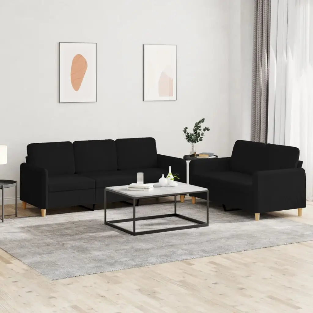 vidaXL 2 Piece Sofa Set with Cushions Black Fabric - Furniture > Sofas