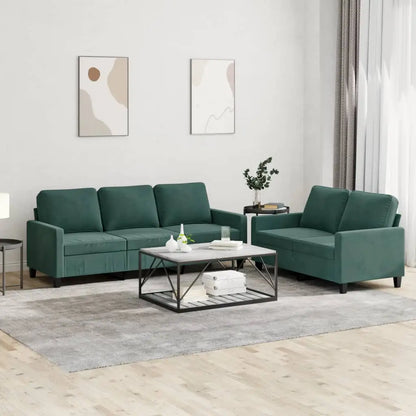 vidaXL 2 Piece Sofa Set with Cushions Dark Green Velvet - Furniture > Sofas