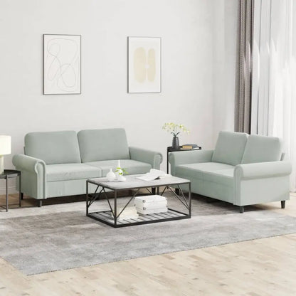 vidaXL 2 Piece Sofa Set with Cushions Light Gray Velvet - Furniture > Sofas