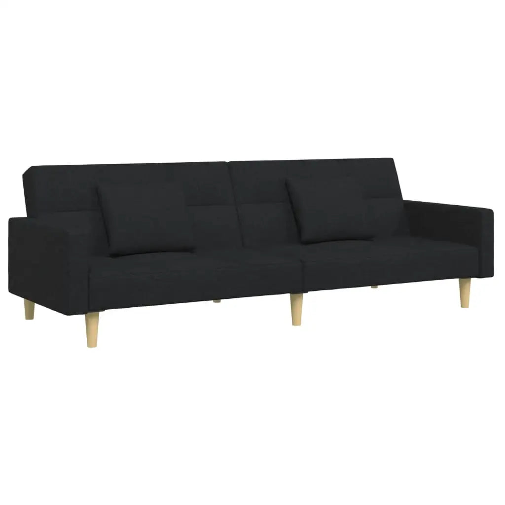 vidaXL 2-Seater Sofa Bed with Footstool Black Fabric - Furniture > Sofas