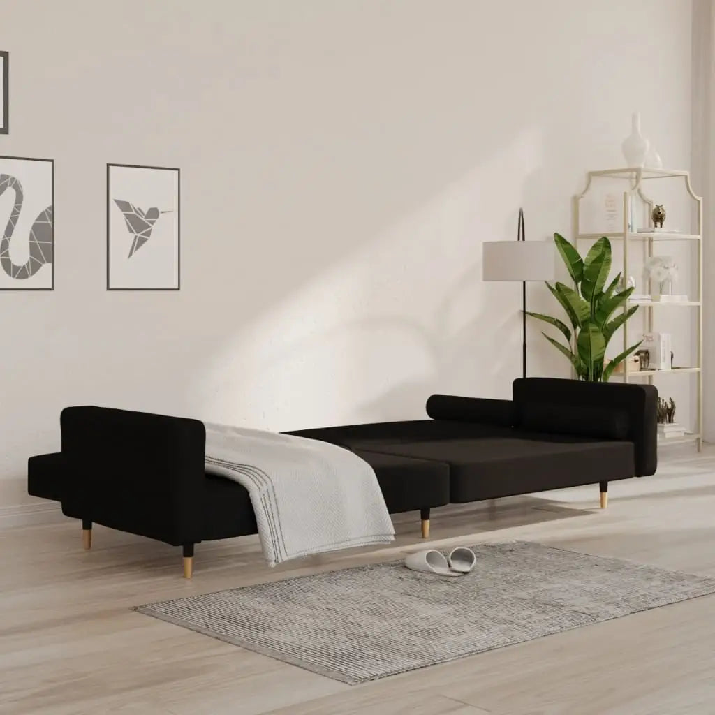 vidaXL 2-Seater Sofa Bed with Two Pillows Black Velvet - Furniture > Sofas