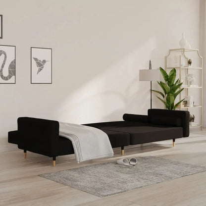 vidaXL 2-Seater Sofa Bed with Two Pillows Black Velvet - Furniture > Sofas