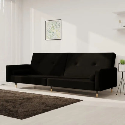 vidaXL 2-Seater Sofa Bed with Two Pillows Black Velvet - Furniture > Sofas