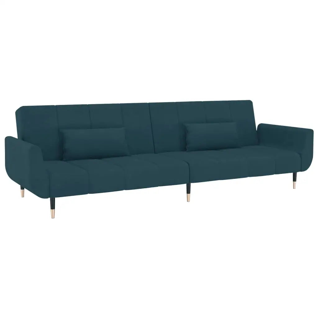 vidaXL 2-Seater Sofa Bed with Two Pillows Blue Velvet - Furniture > Sofas