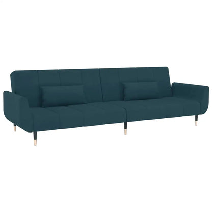 vidaXL 2-Seater Sofa Bed with Two Pillows Blue Velvet - Furniture > Sofas
