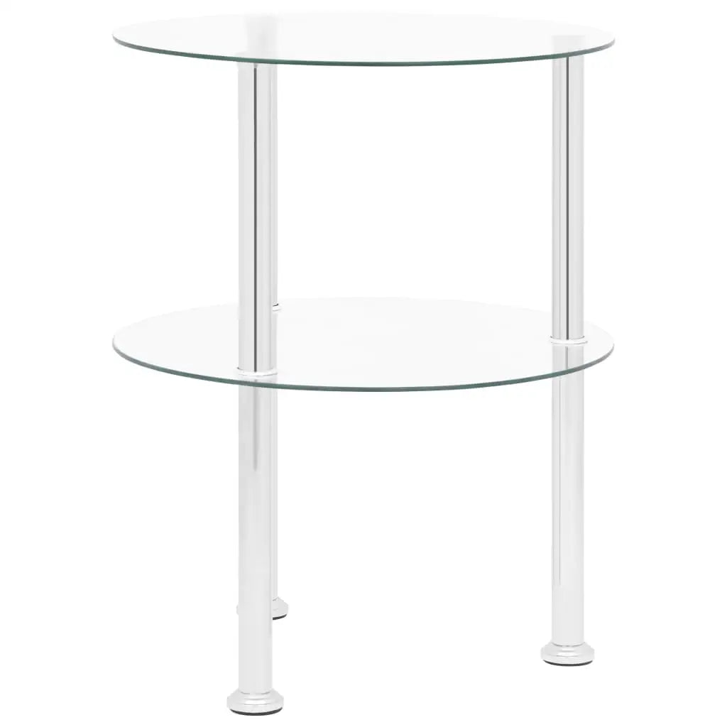 vidaXL 2-Tier Side Table Transparent 15’’ Tempered Glass - Furniture > Tables > Accent Tables > End Tables