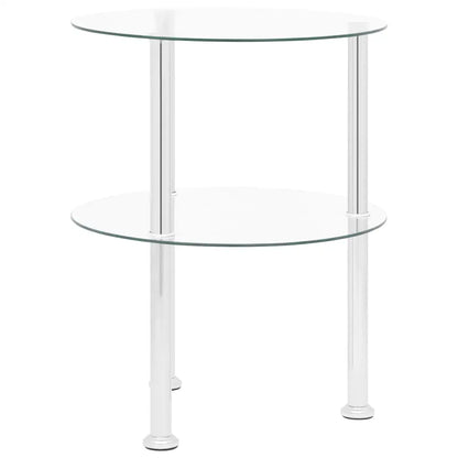vidaXL 2-Tier Side Table Transparent 15’’ Tempered Glass - Furniture > Tables > Accent Tables > End Tables