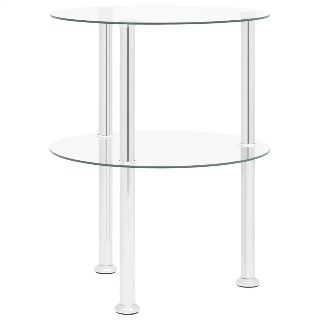 vidaXL 2-Tier Side Table Transparent 15’’ Tempered Glass - Furniture > Tables > Accent Tables > End Tables