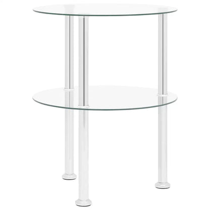 vidaXL 2-Tier Side Table Transparent 15’’ Tempered Glass - Furniture > Tables > Accent Tables > End Tables