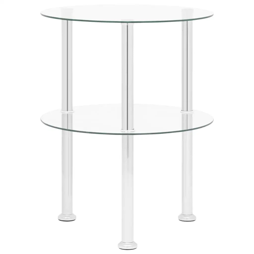 vidaXL 2-Tier Side Table Transparent 15’’ Tempered Glass - Furniture > Tables > Accent Tables > End Tables