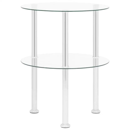 vidaXL 2-Tier Side Table Transparent 15’’ Tempered Glass - Furniture > Tables > Accent Tables > End Tables