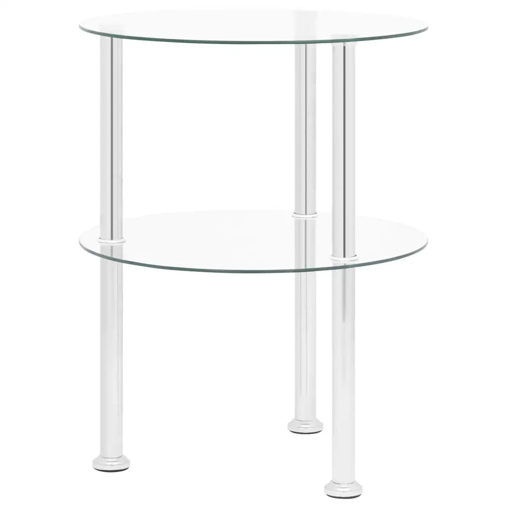 vidaXL 2-Tier Side Table Transparent 15’’ Tempered Glass - Furniture > Tables > Accent Tables > End Tables