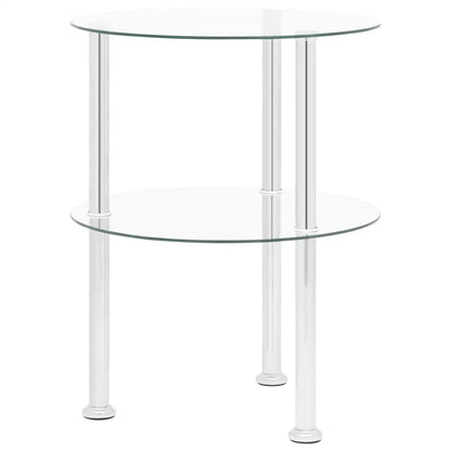 vidaXL 2-Tier Side Table Transparent 15’’ Tempered Glass - Furniture > Tables > Accent Tables > End Tables