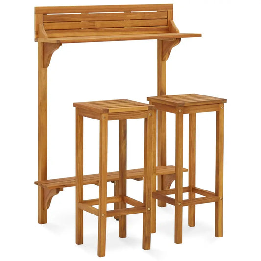 vidaXL 3 Piece Balcony Bar Set Solid Acacia Wood - Balcony Bar Set